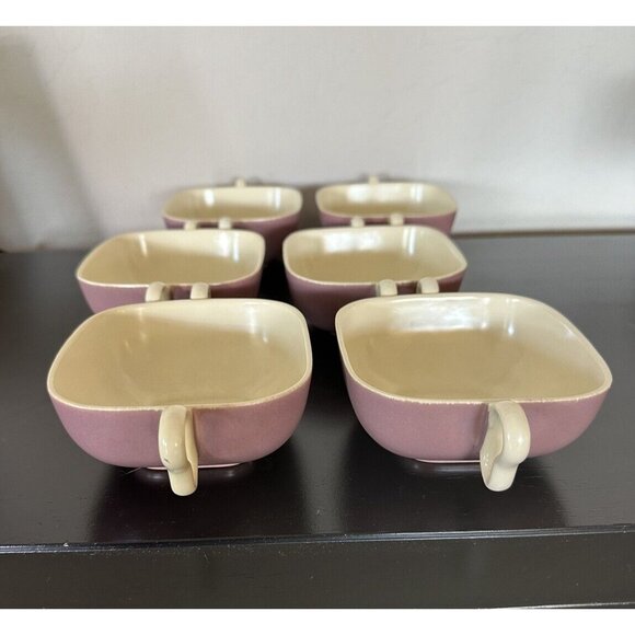 6 Franciscan Metropolitan Mauve Flat Cream Soup Bowls 1940 1957 Art Deco - Picture 3 of 10